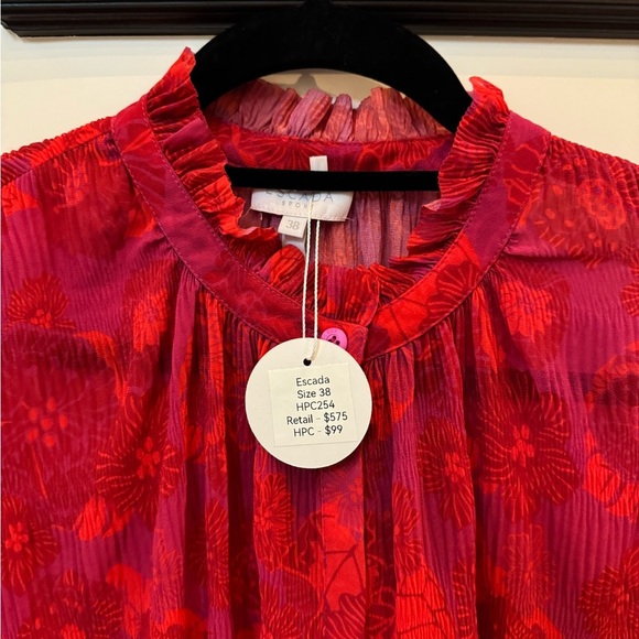 Escada Red Floral Blouse - Picture 3 of 3